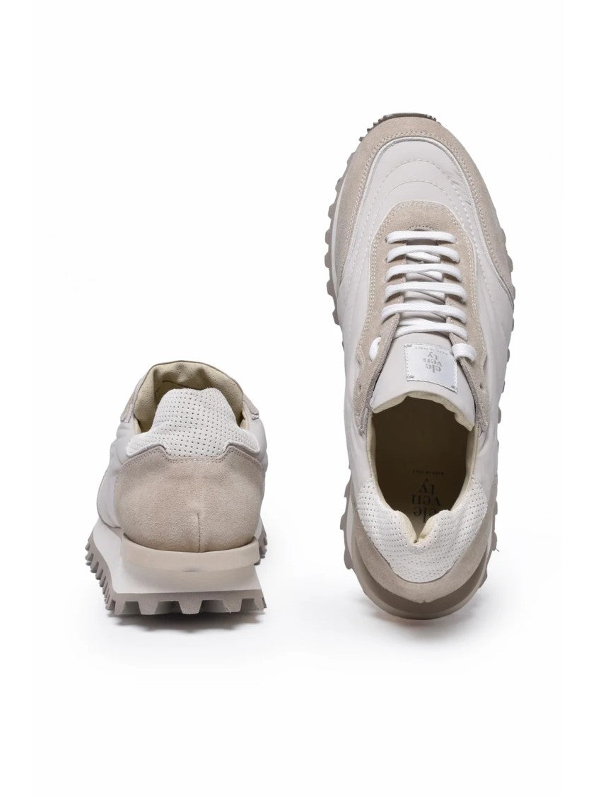 Eleventy Beige Suede Nylon Rubber Sole Sneakers