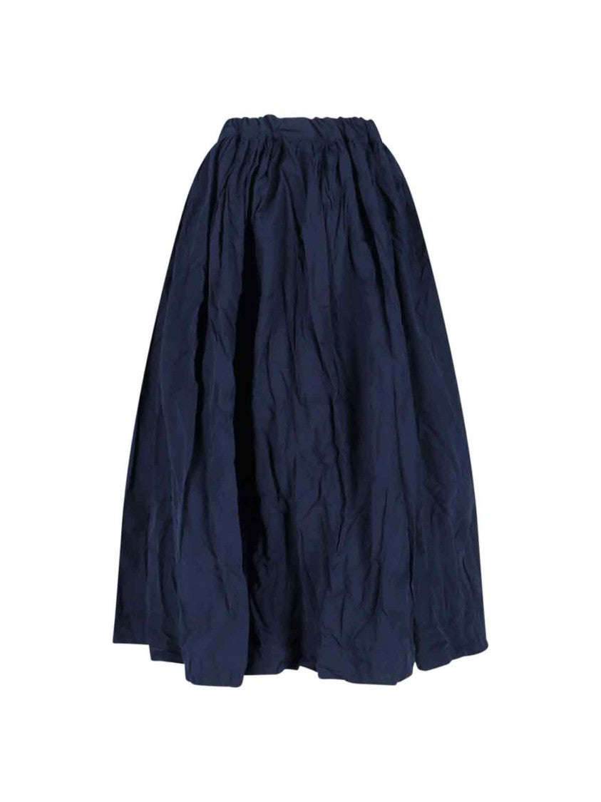 Daniela Gregis Cotton Satin Pleated Skirt – Navy