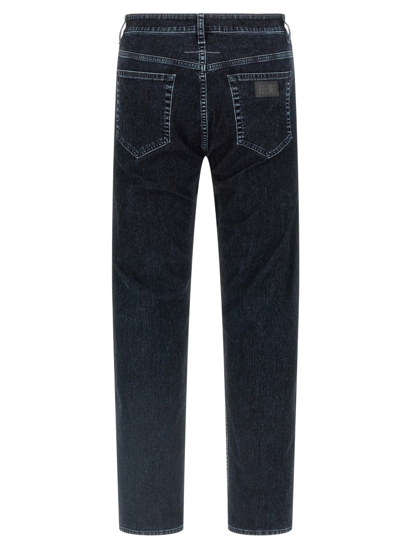 Mm6 By Maison Margiela Straight Leg Jeans In Hand-Drawn Cotton Denim