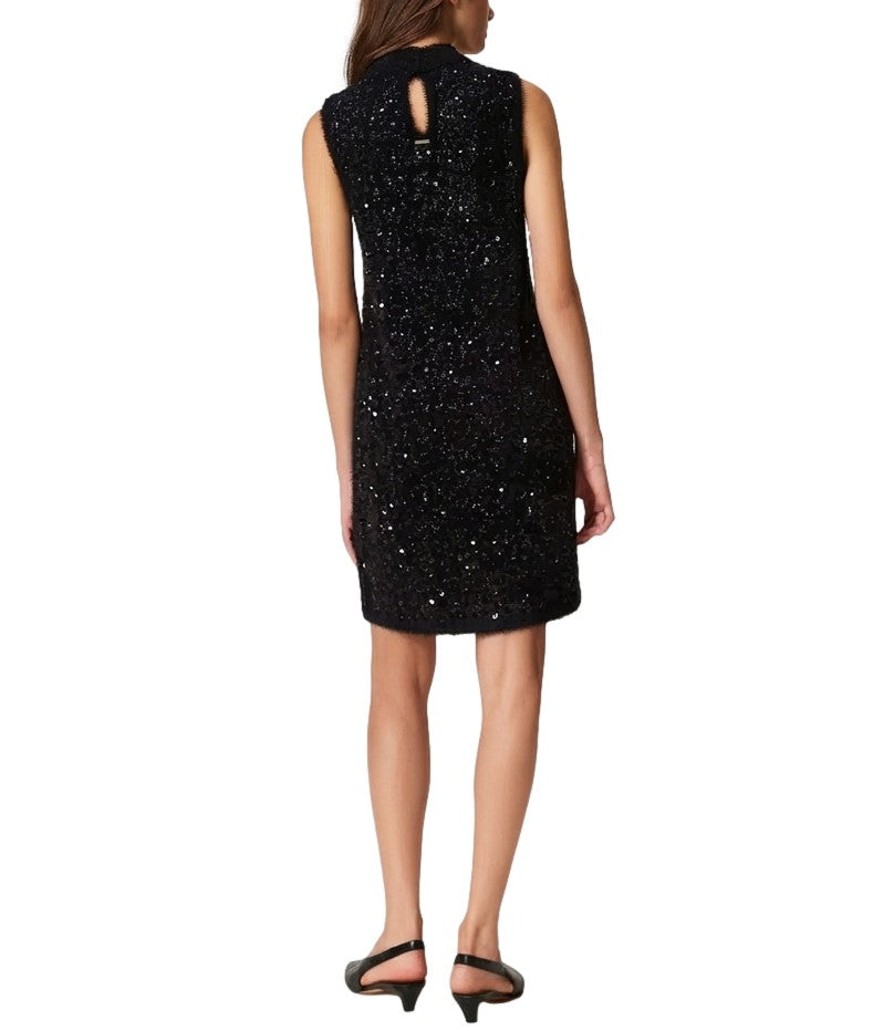 Twin-Set Sleeveless High-Neck Sequin Mini Dress