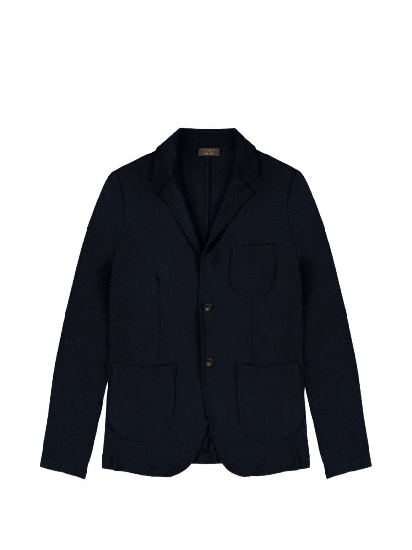 Zanone Tailored Navy Blue Cotton Jacket With Notched Lapels