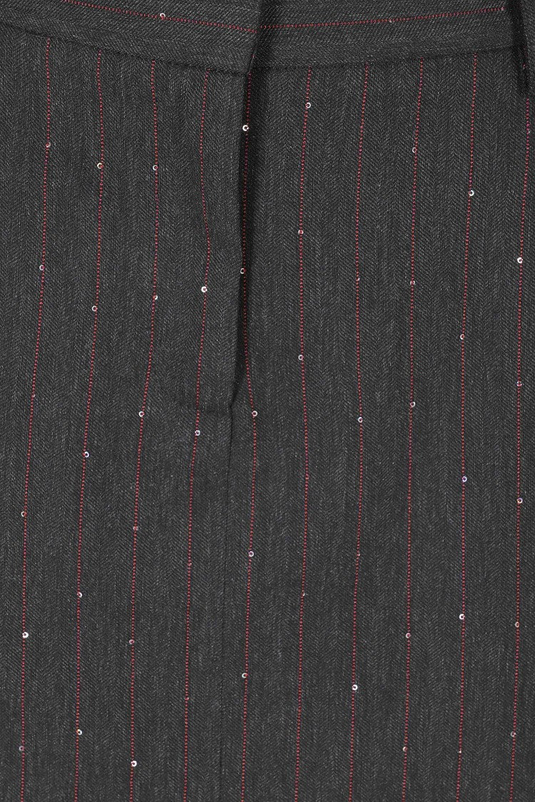 Ermanno Firenze Charcoal Pinstripe Lace Trim Skirt