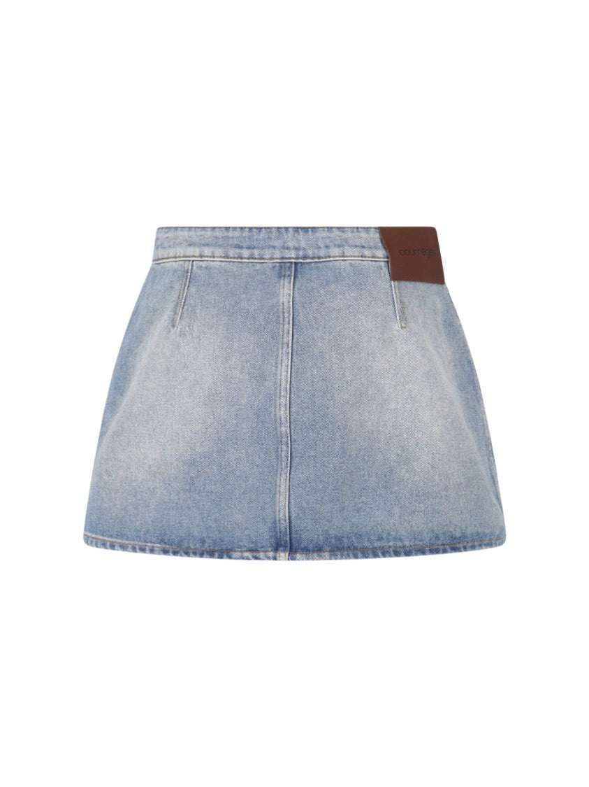 Courrèges Blue Low-Rise Embroidered Mini Denim Skirt