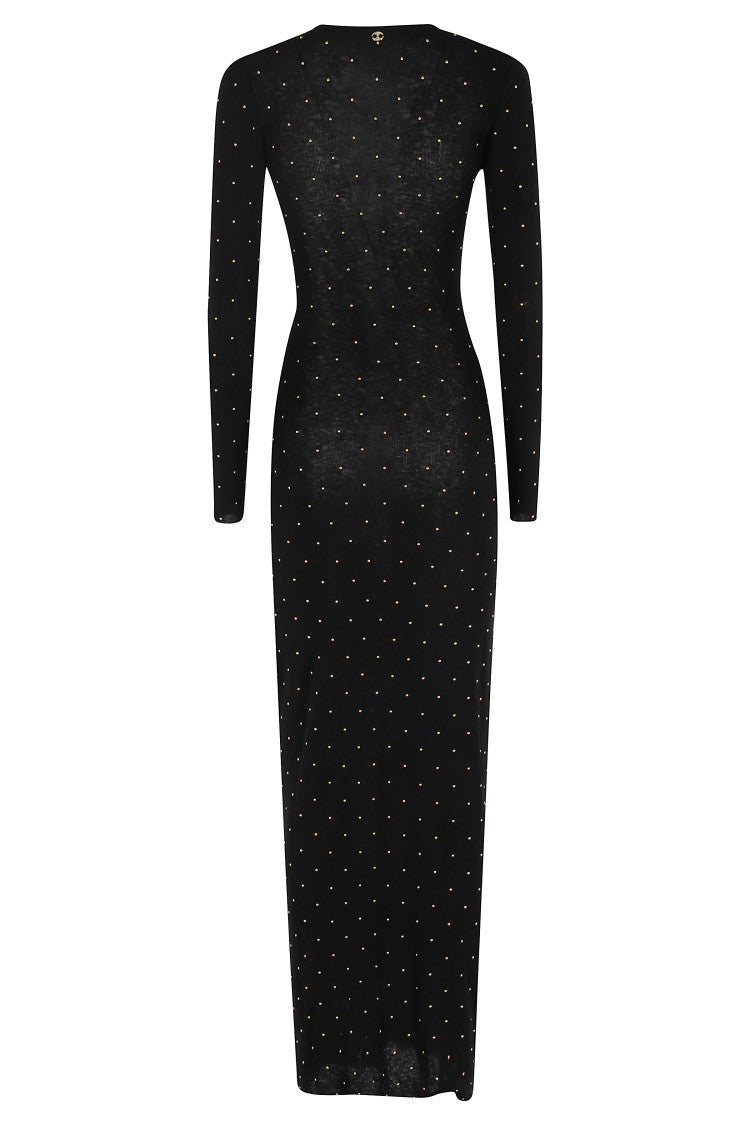 Rabanne Fitted Long Knit Dress With Round Neckline