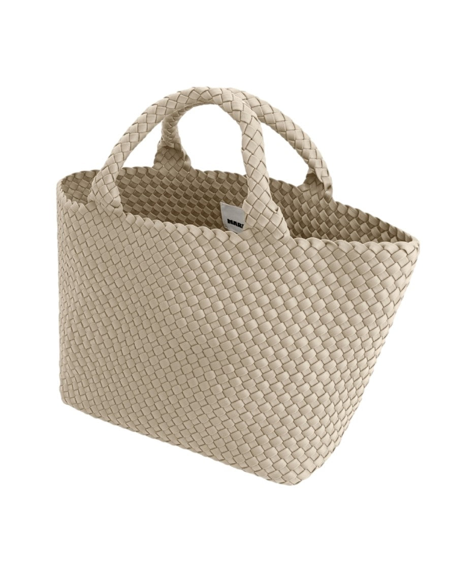 Marrea Beige Woven Neoprene Handbag With Spacious Interior