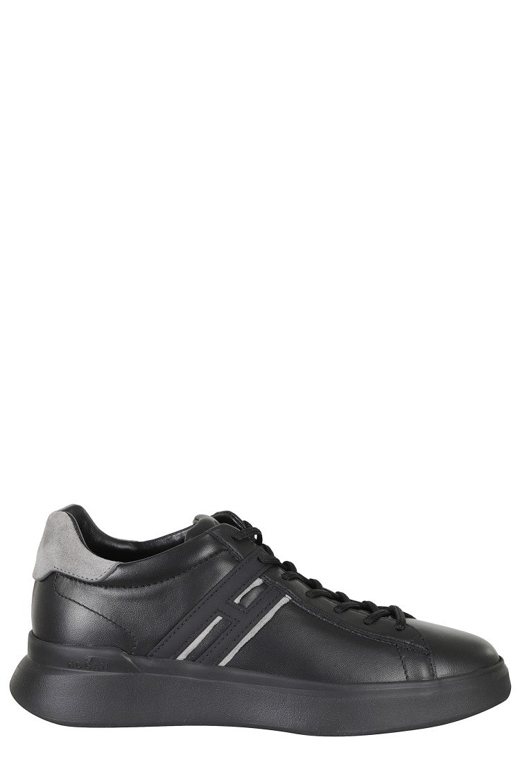 Hogan Black H580 Smooth Leather Rubber Sole Leather Sneakers