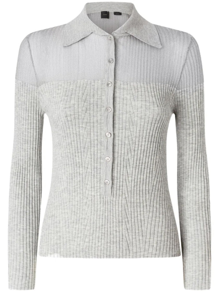 Pinko Two-Tone Ribbed Knit Sweater With Button-Down Front