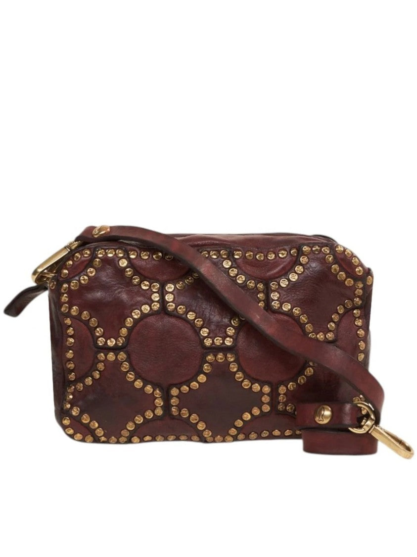Campomaggi Rectangular Brown Leather Shoulder Bag With Gold-Tone Studs