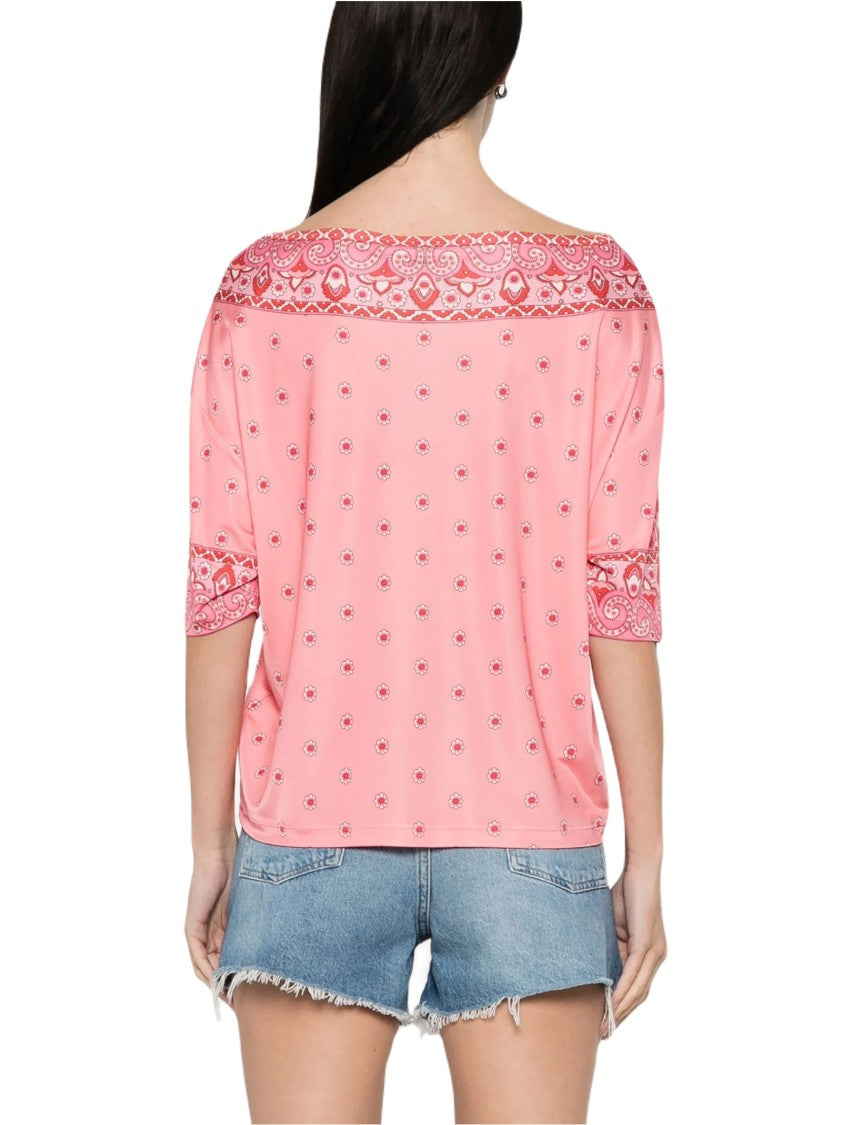 Etro Pastel Rosa Paisley Barca Blusa