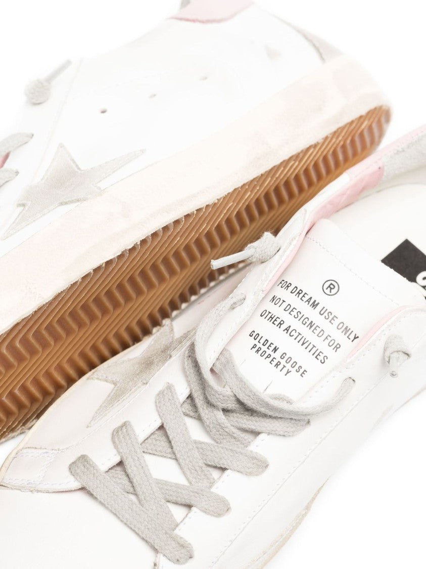 Golden Goose Distressed White Leather Low-Top Sneakers With Suede Star Logo