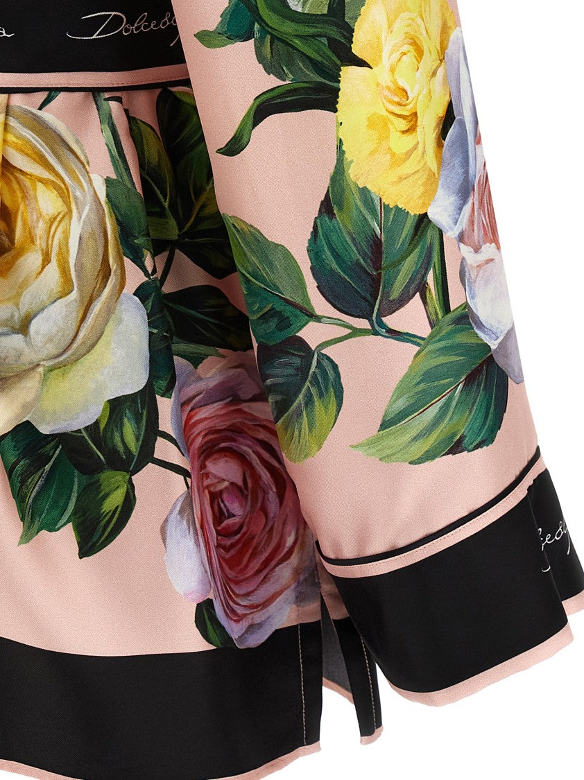 Dolce & Gabbana Floral Print Stretch Silk Charmeuse Shirt