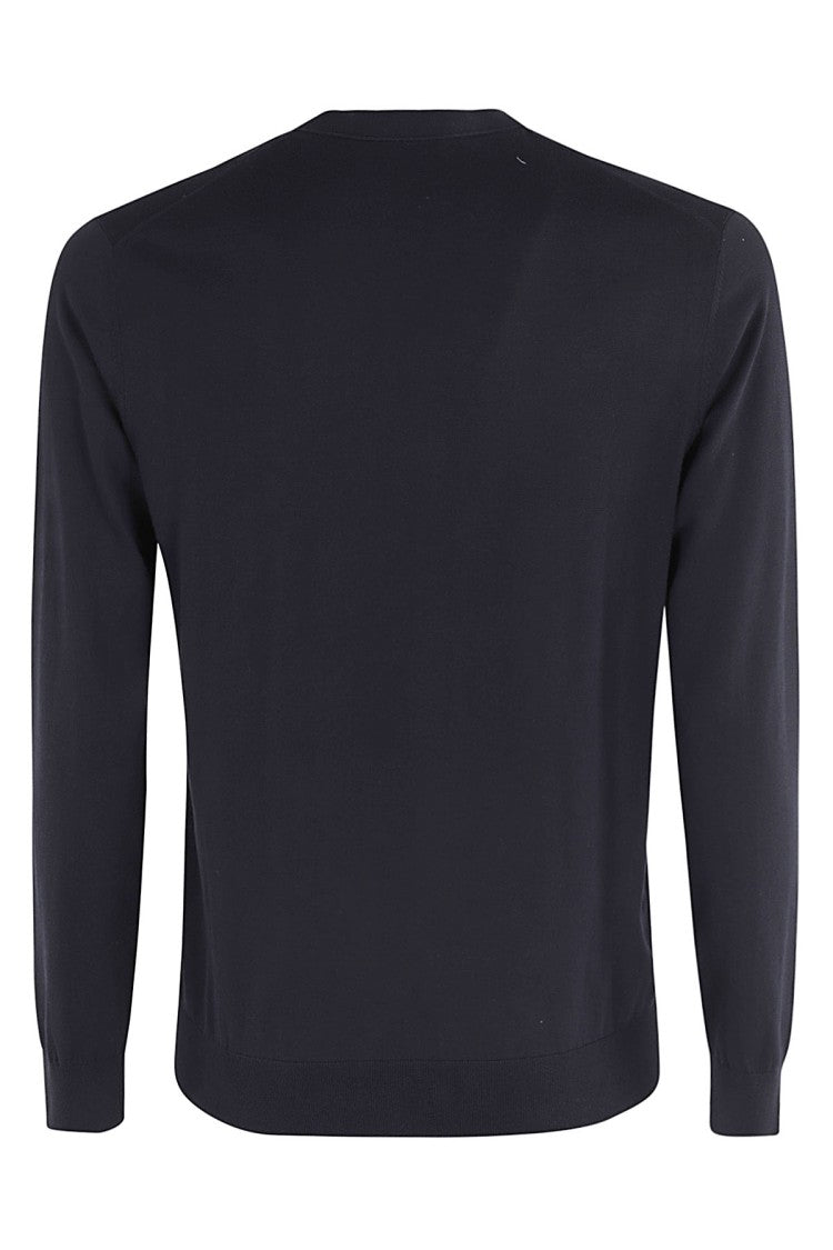 Paolo Pecora Blue Round Neck Ribbed-Trim Cotton Sweater