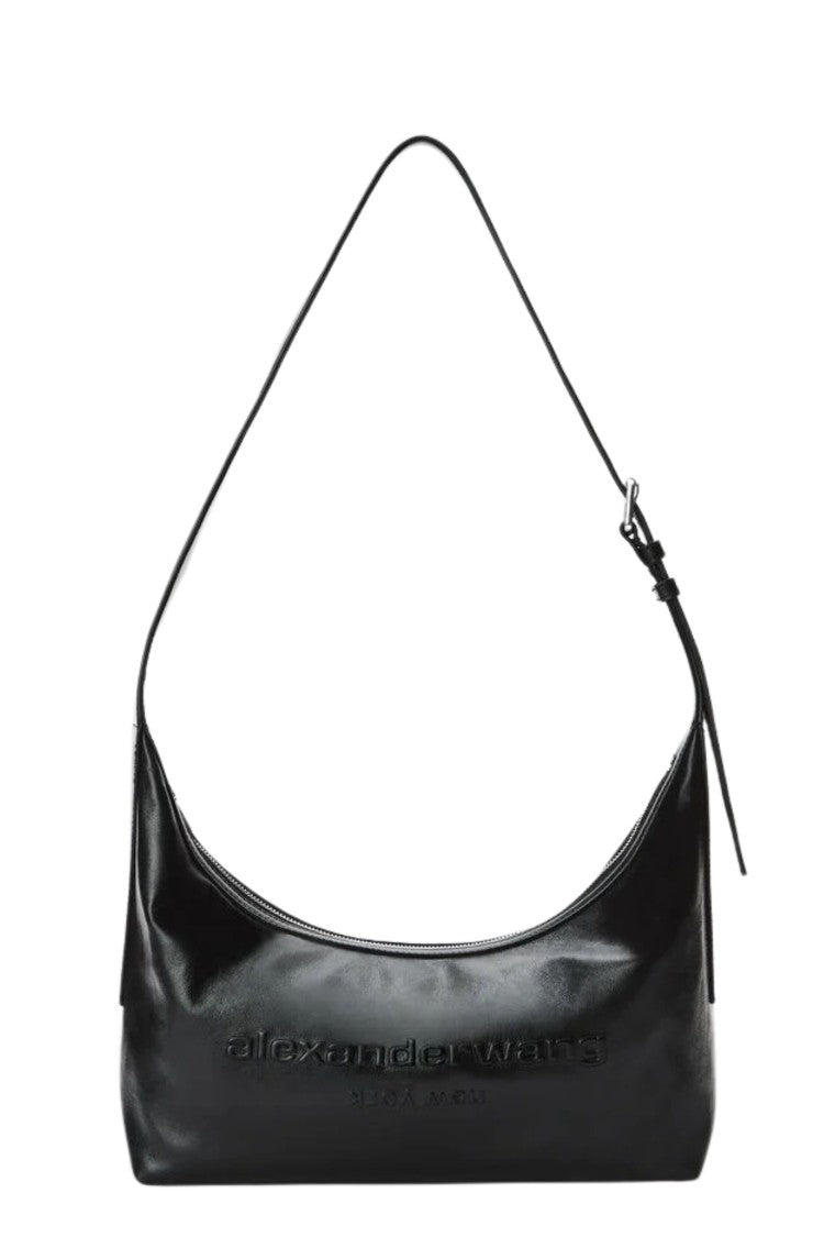 Alexander Wang Black Punch Crossbody Sling Front Logo Leather Shoulder Bag