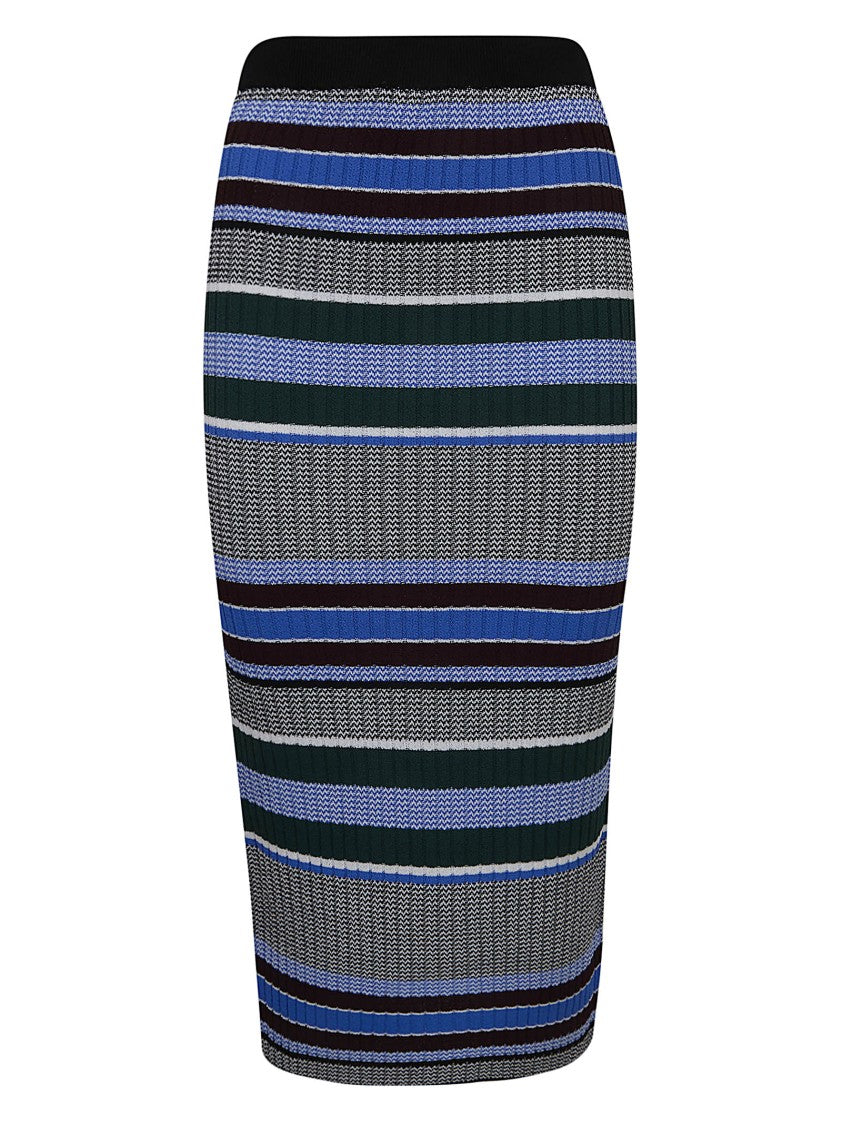 Pinko Fitted Midi-Length Ribbed Skirt With Horizontal Stripes