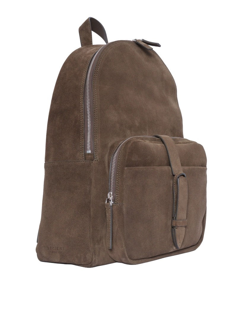 Claudio Orciani Soft Suede Brown Zip Backpack