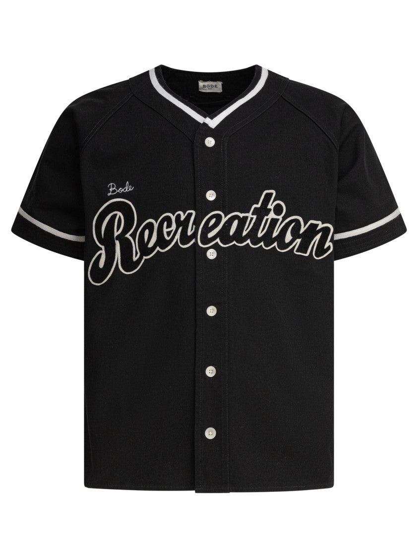 Bode Short-Sleeve Cotton Shirt With Varsity Accents