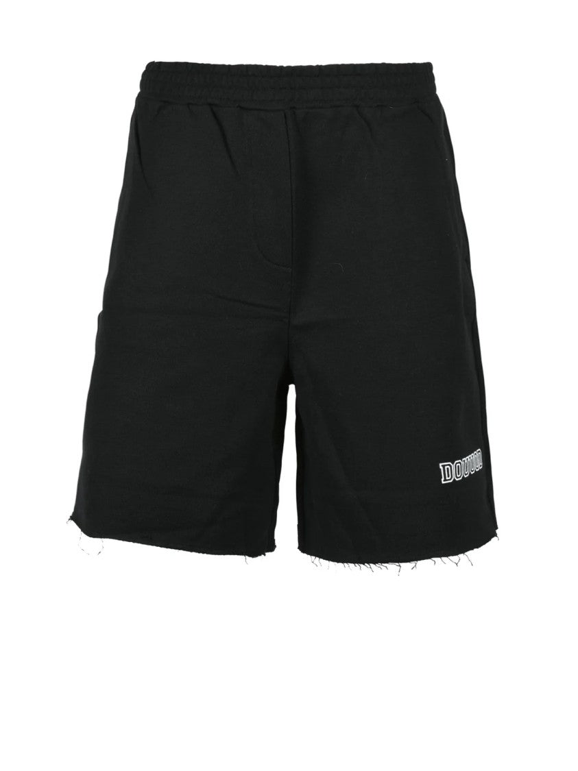 Douuod Black Cotton Raw-Hem Shorts