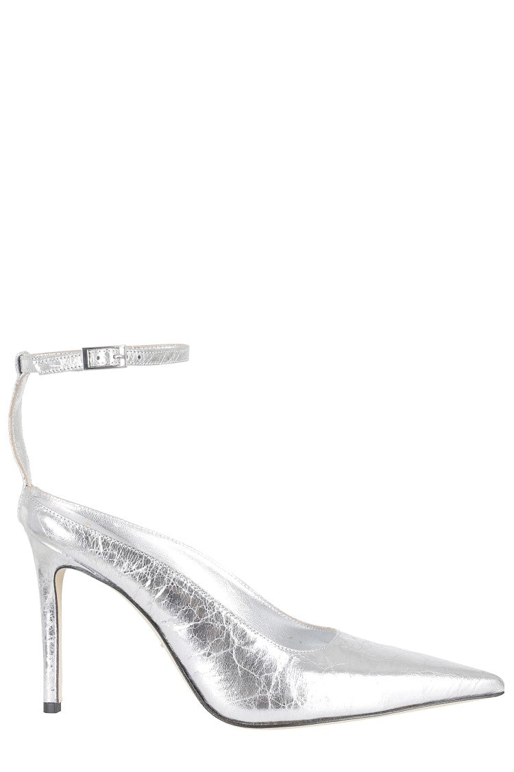 Giampaolo Viozzi Silver Pointed-Toe Ankle Strap Leather Pumps