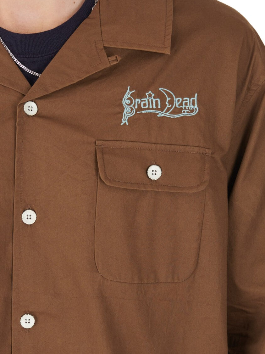 Brain Dead Relaxed Fit Brown Shirt With Artistic Embroidery