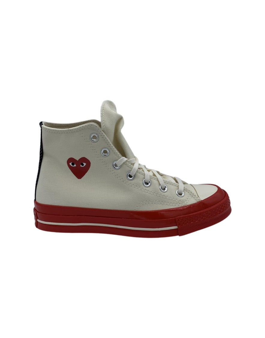 Cdg Play High-Top Off-White Sneakers With Red Heart