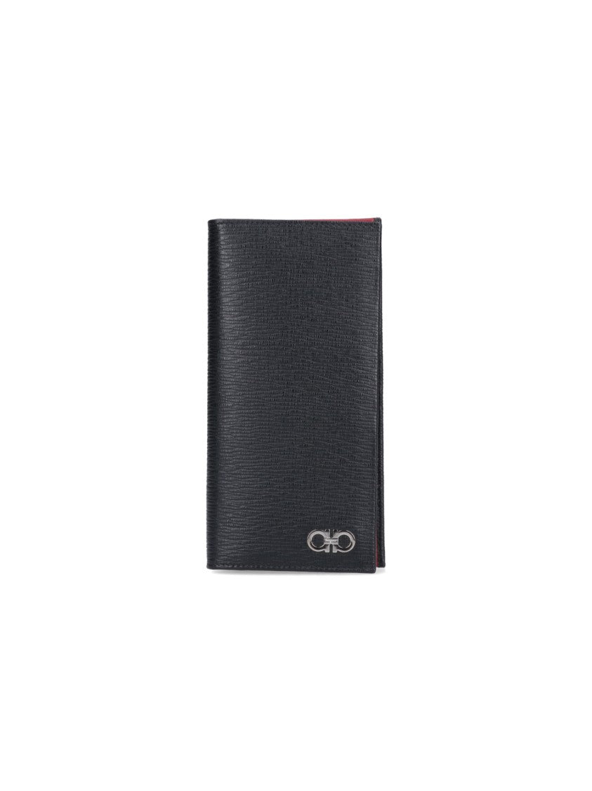 Ferragamo Black Organizer Gancini Pebbled Leather Wallet