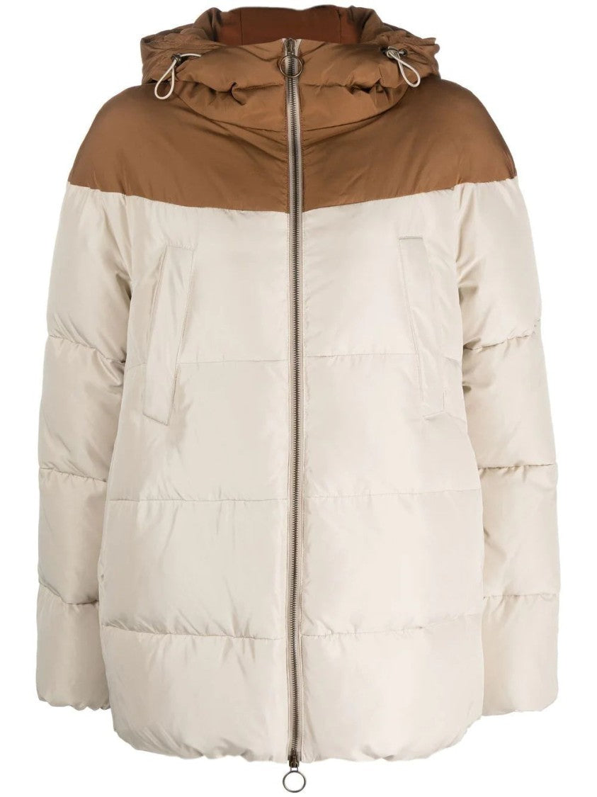 Eleventy Two-Tone Puffer Jacket With Adjustable Hood And Quilted Design