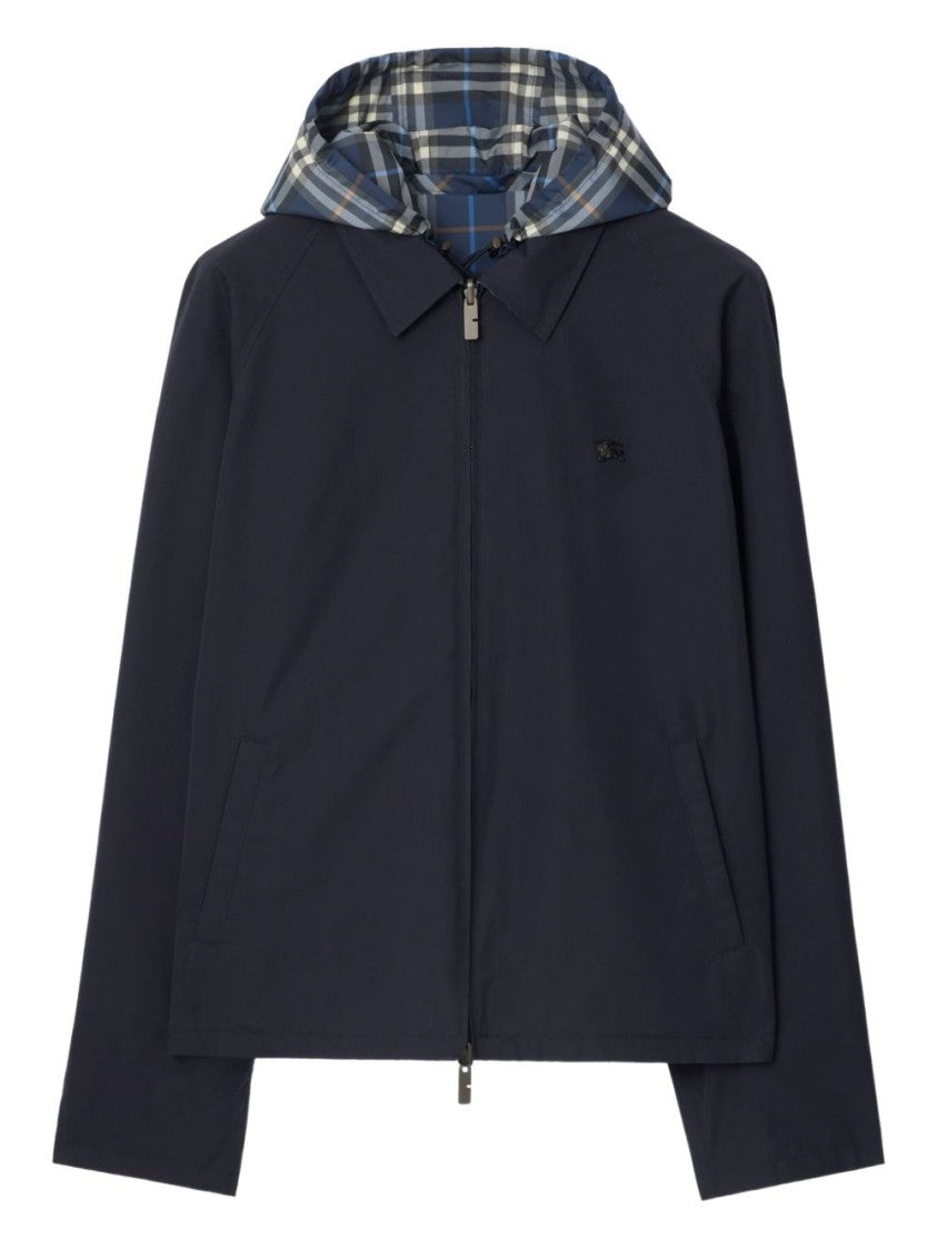 Burberry Blue Reversible Check Cotton Bomber Jacket