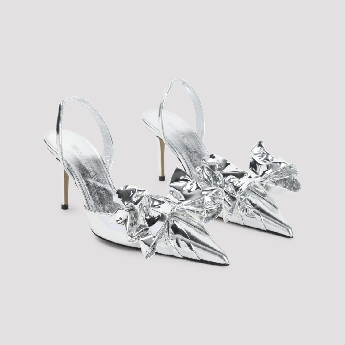 Mach & Mach Metallic Silver Pumps With Ruffled Bow Detail