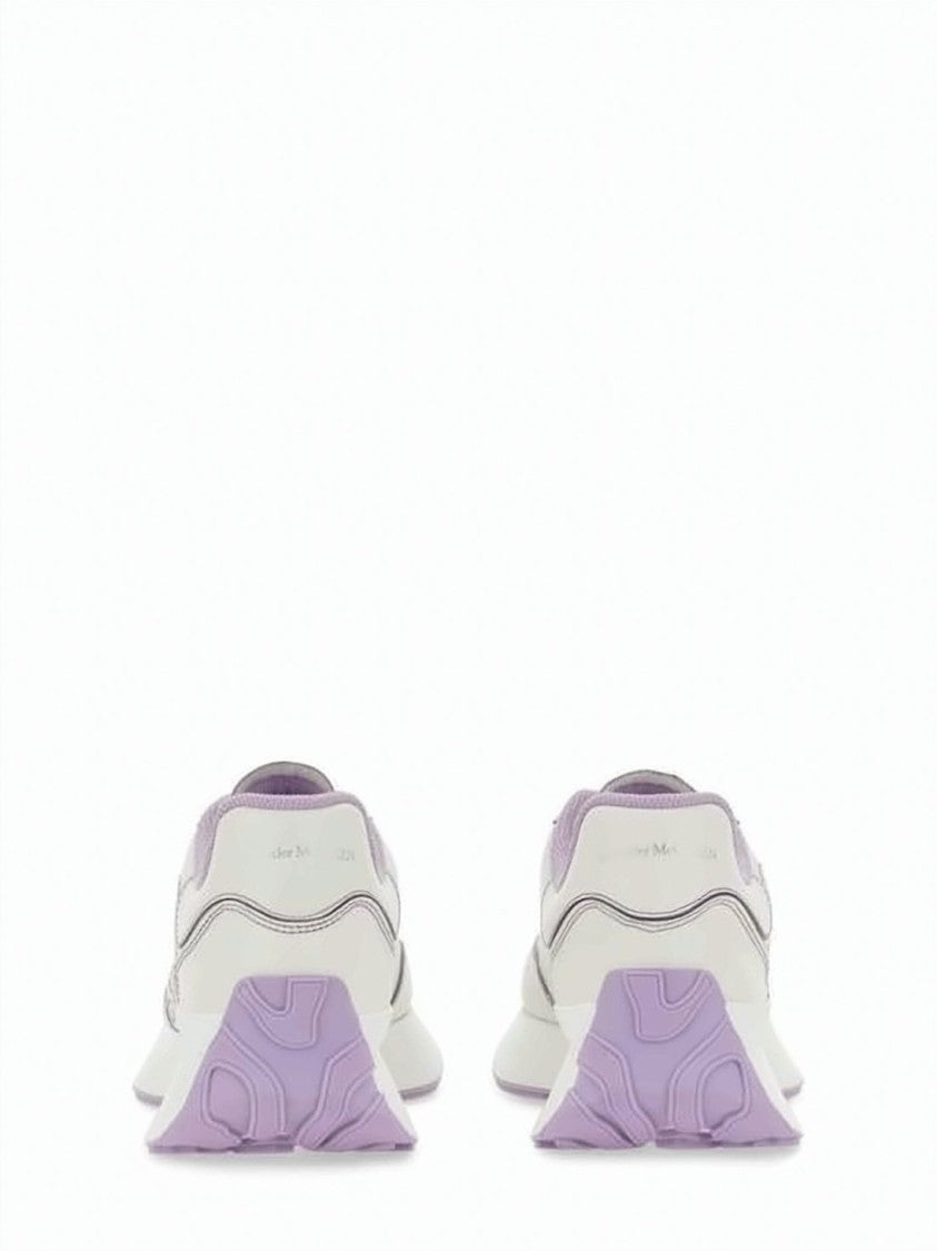 Alexander Mcqueen White Sneakers With Lavender Accents And Artistic Design