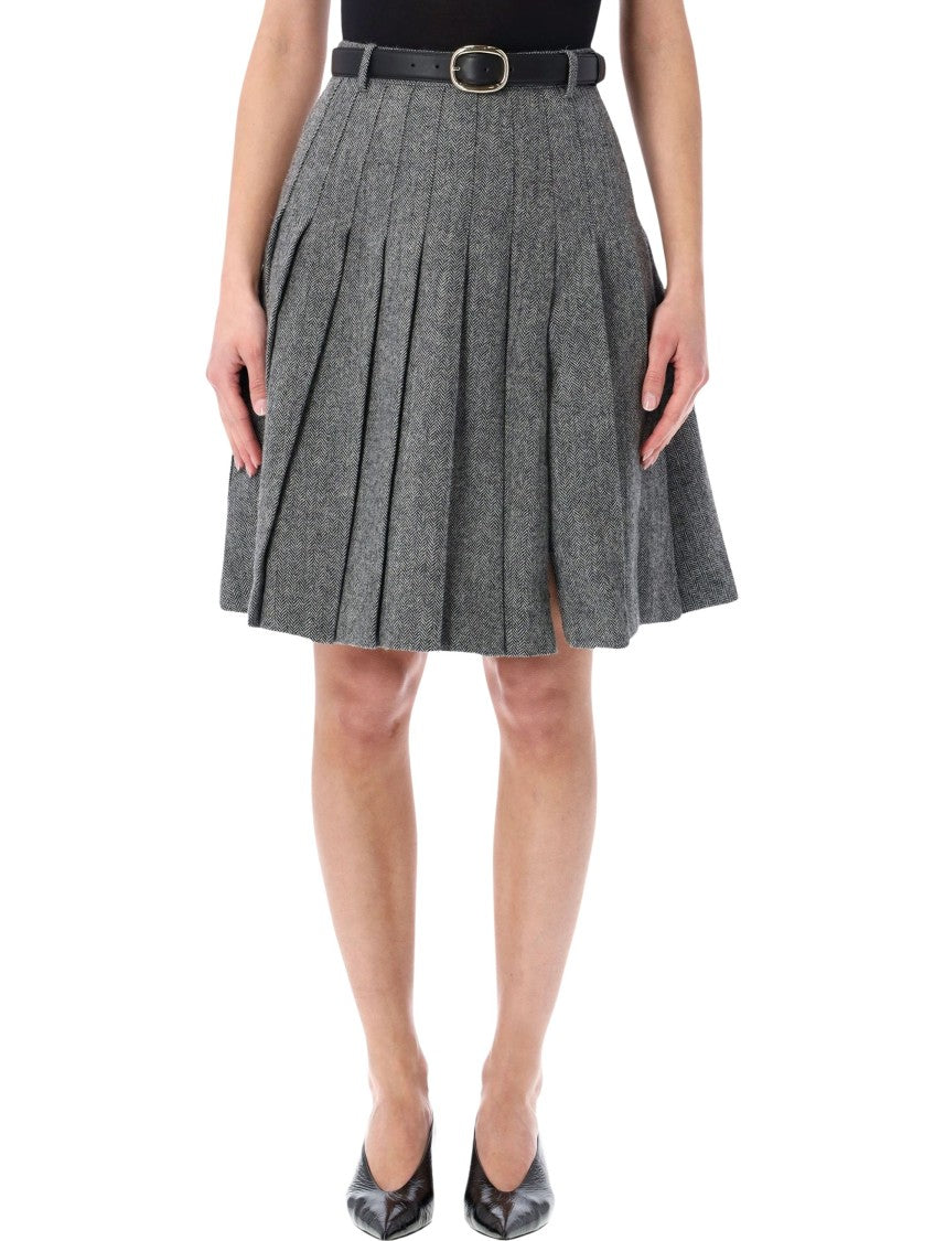 Self-Portrait Herringbone Pleated Midi Skirt