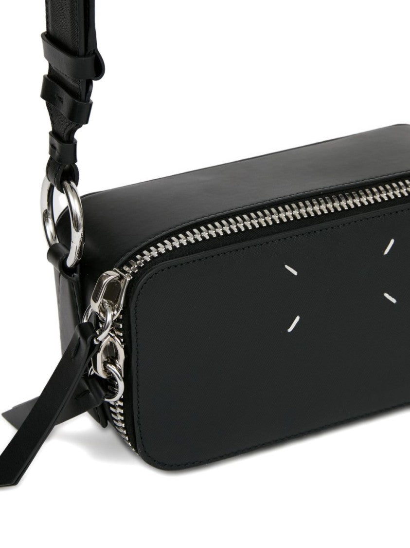 Maison Margiela Compact Black Shoulder Bag With Signature Four-Stitch Logo
