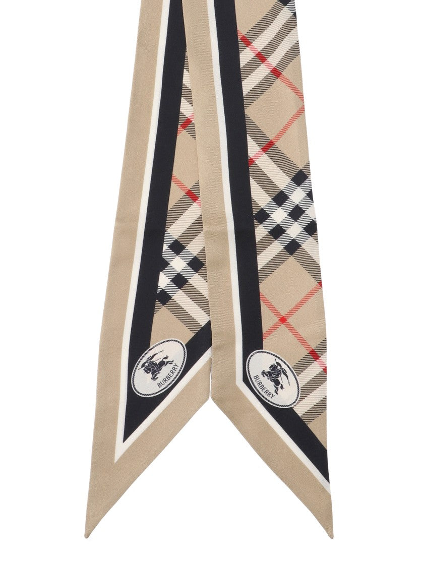 Burberry Mulberry Silk Check Scarf With Logo Detail