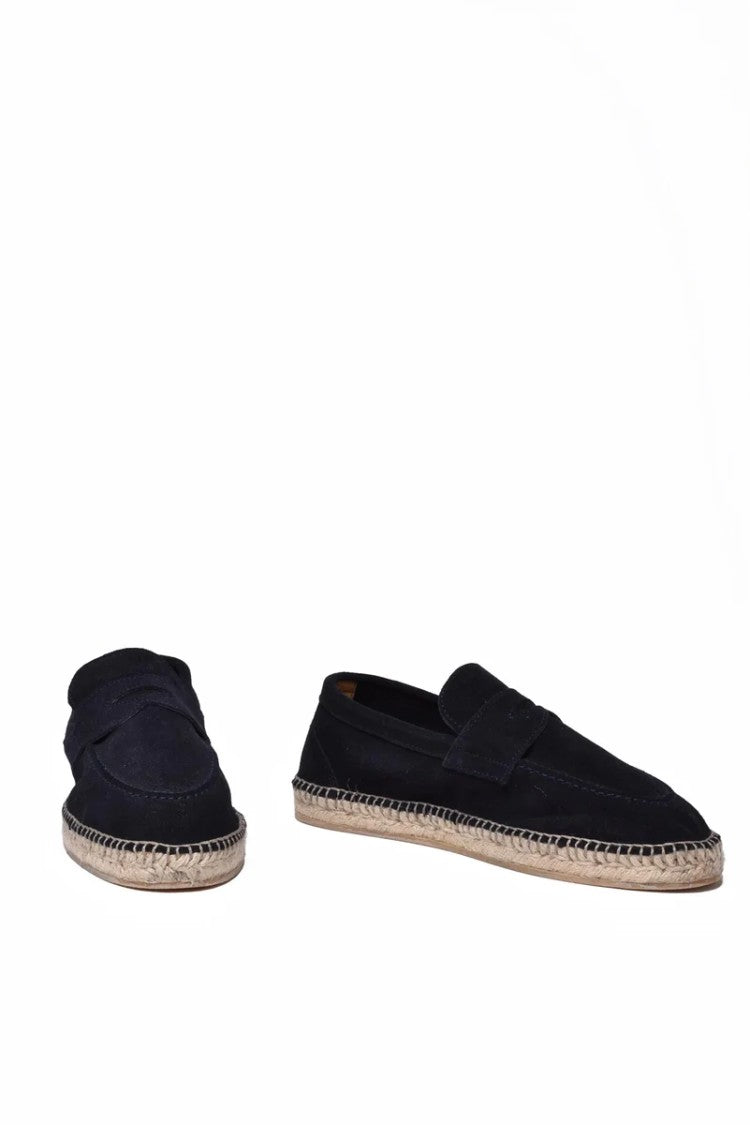 Eleventy Suede Moccasin With Rope Heel - Blue