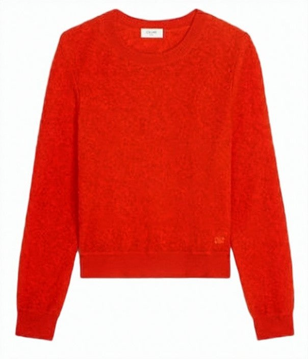 Celine Red Wool Sweater With Classic Crew Neckline
