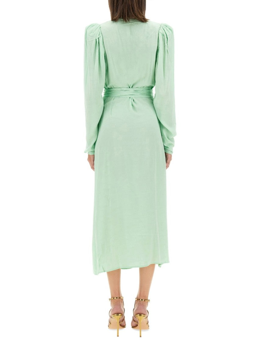 Rotate Birger Christensen Wrap Midi Dress With Deep V-Neckline