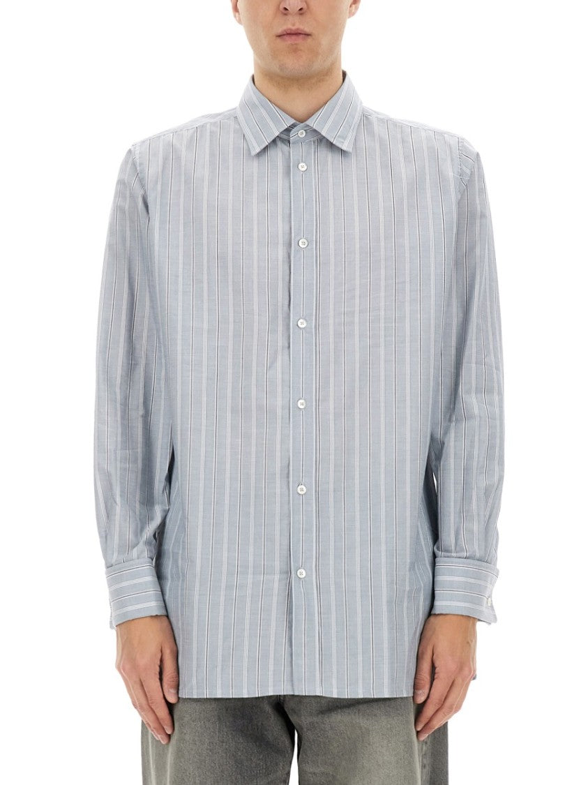 Maison Margiela Classic Striped Button-Down Shirt In Soft Cotton