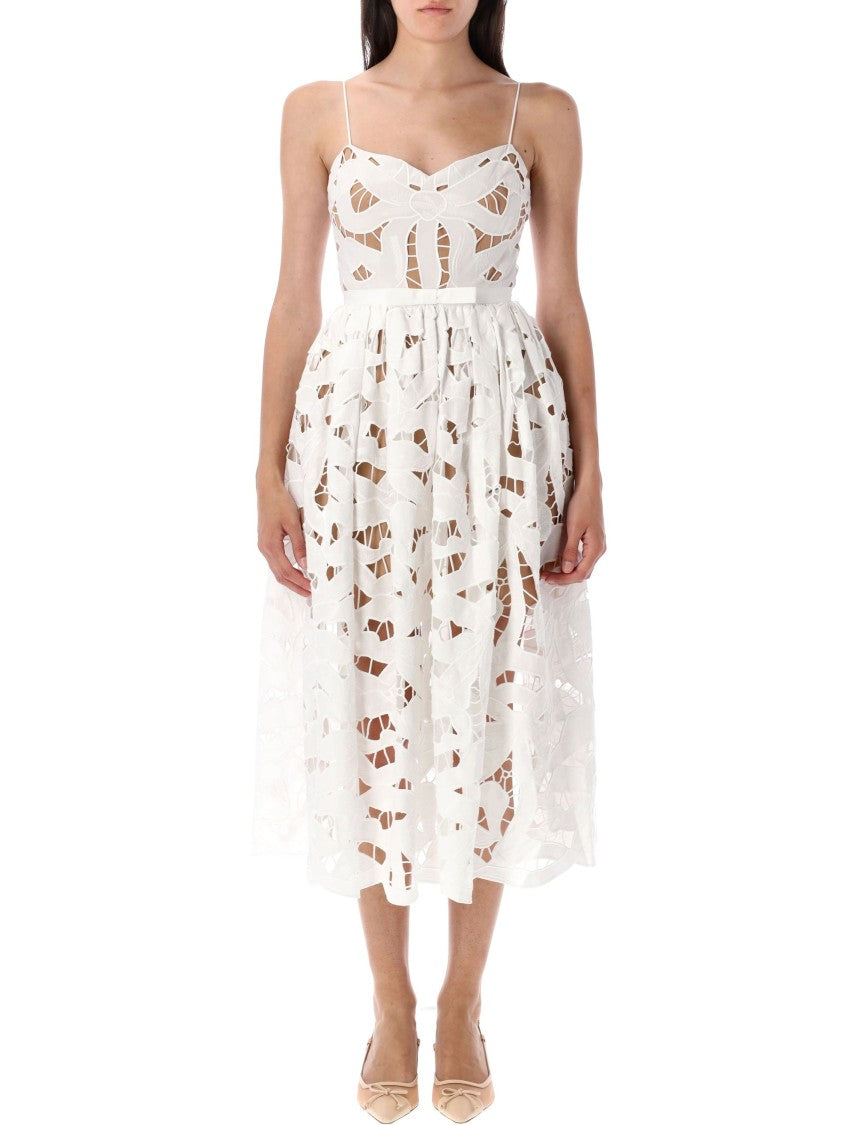 Self-Portrait Bow Embroidered Midi Dress