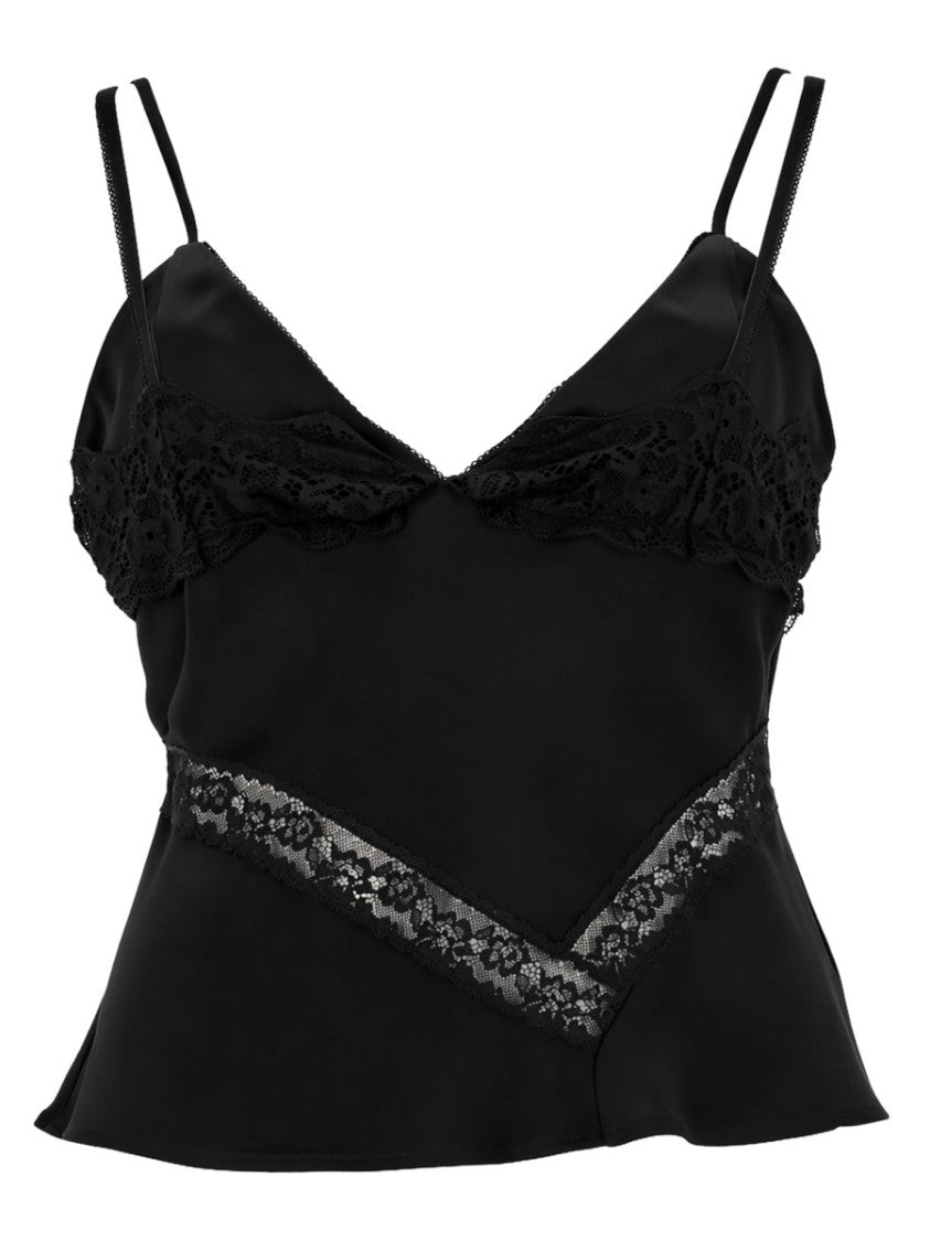 Msgm Neutrals Lace Trim Flared Camisole Tank Top