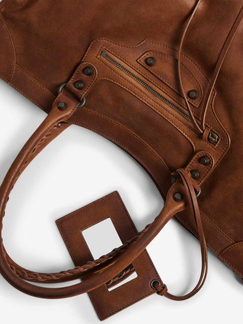 Balenciaga Le City L Braided Handle Studded Leather Tote Bag
