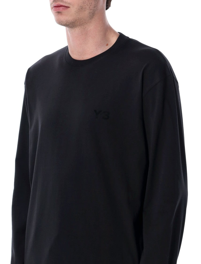 Y-3 Relaxed Fit Long Sleeve Black Jersey T-Shirt With Satin-Effect Logo