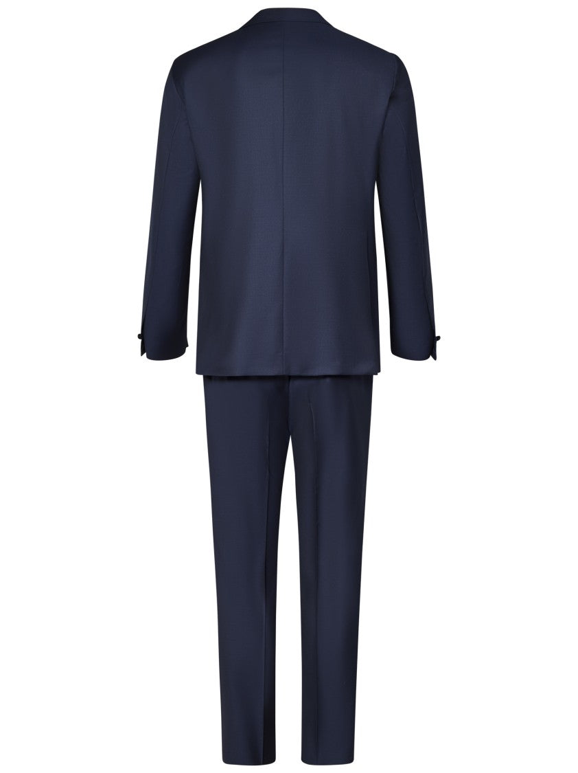 Franzese Collection Three-Piece Tailored Tuxedo Suit In Blue