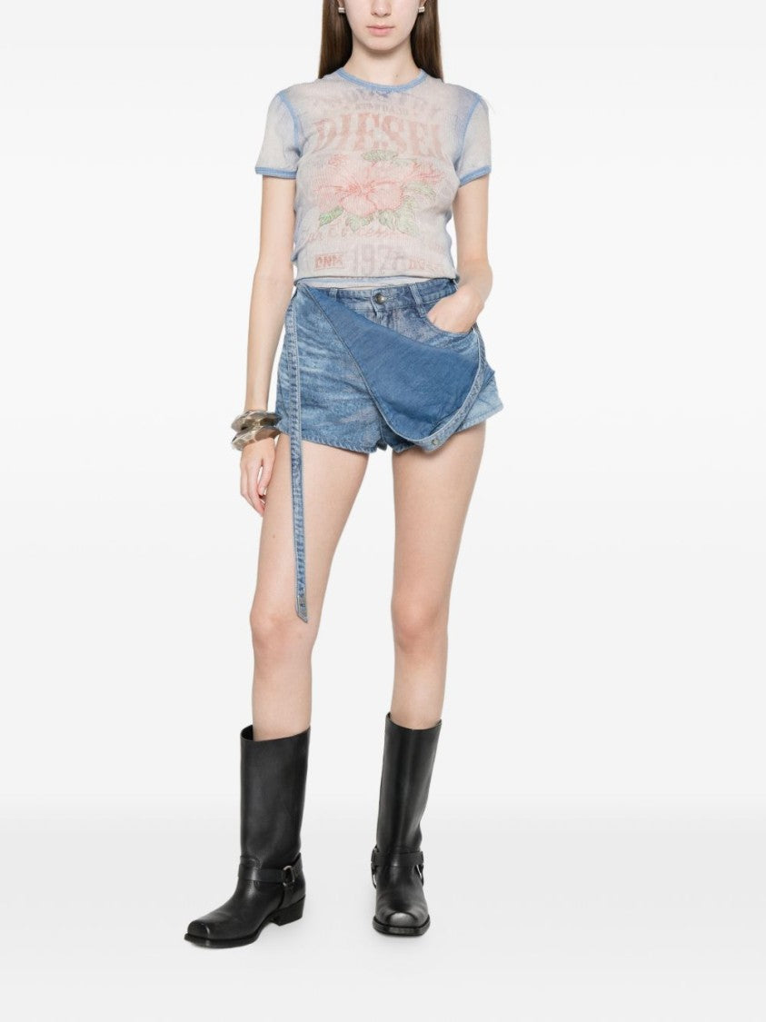Diesel Sheer Crop Top With Multicolor Floral Print