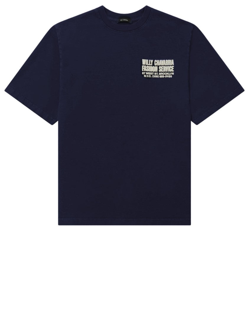 Willy Chavarria Navy Printed Cotton T-Shirt