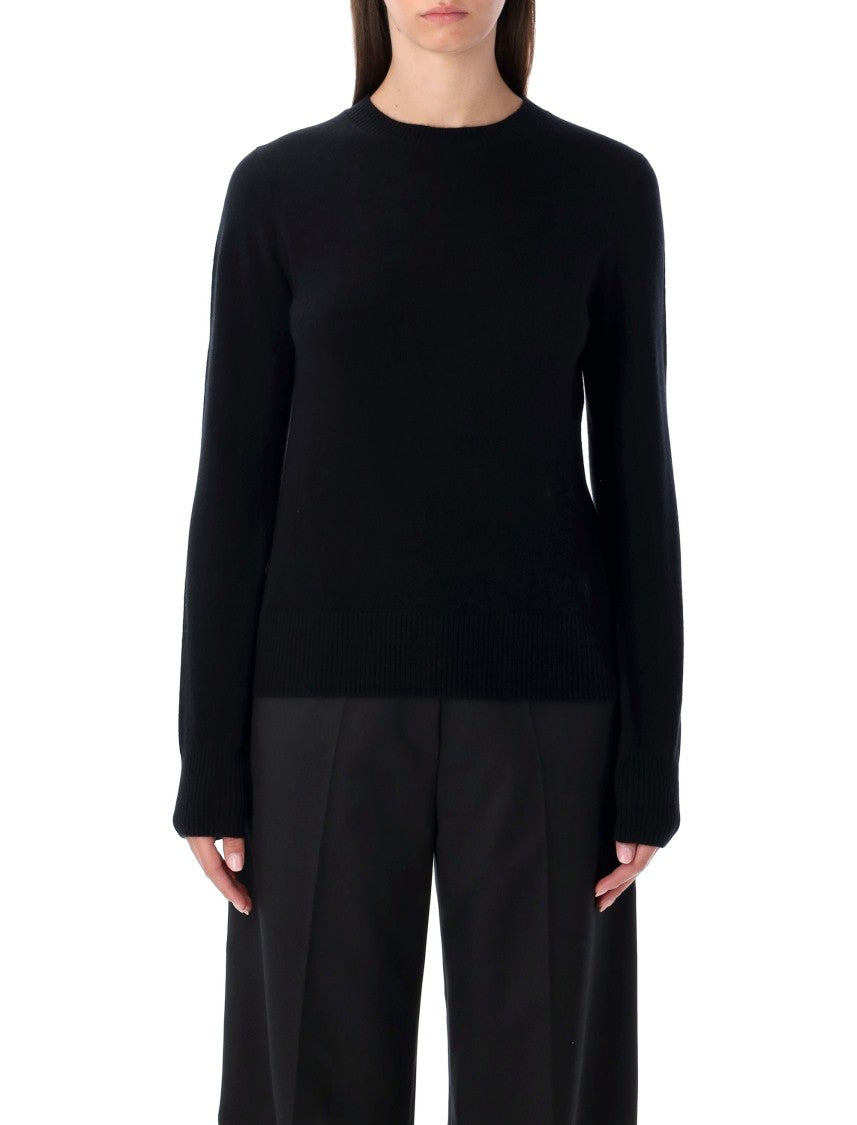 Rhea Black Wool Cashmere Crewneck Sweater With Ribbed Trims