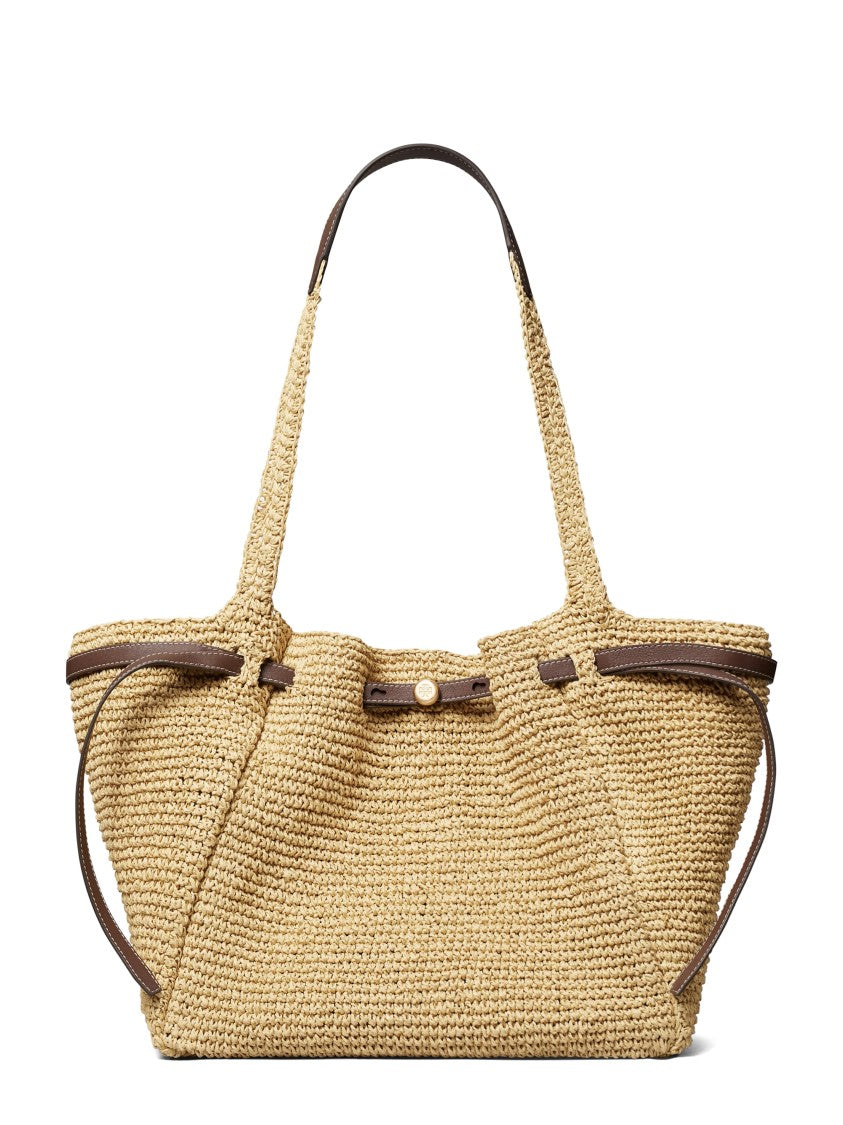 Tory Burch Romy Straw Tote With Leather Trim And Spacious Interior