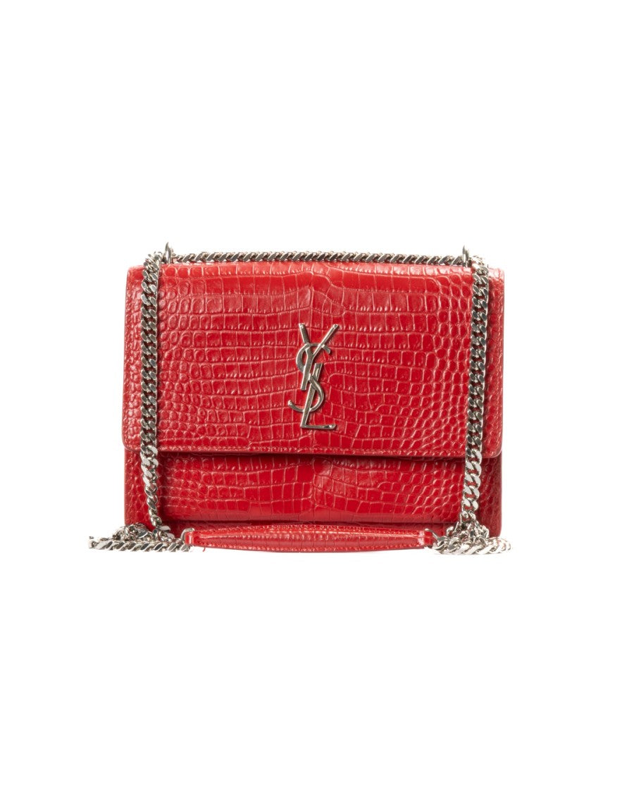 Saint Laurent Medium Structured Cocco Rossa Shoulder Bag With Silver Hardware