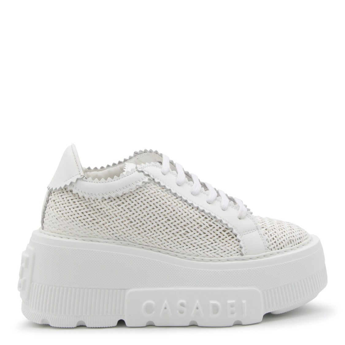Casadei Textured White Leather Sneakers With Platform Sole