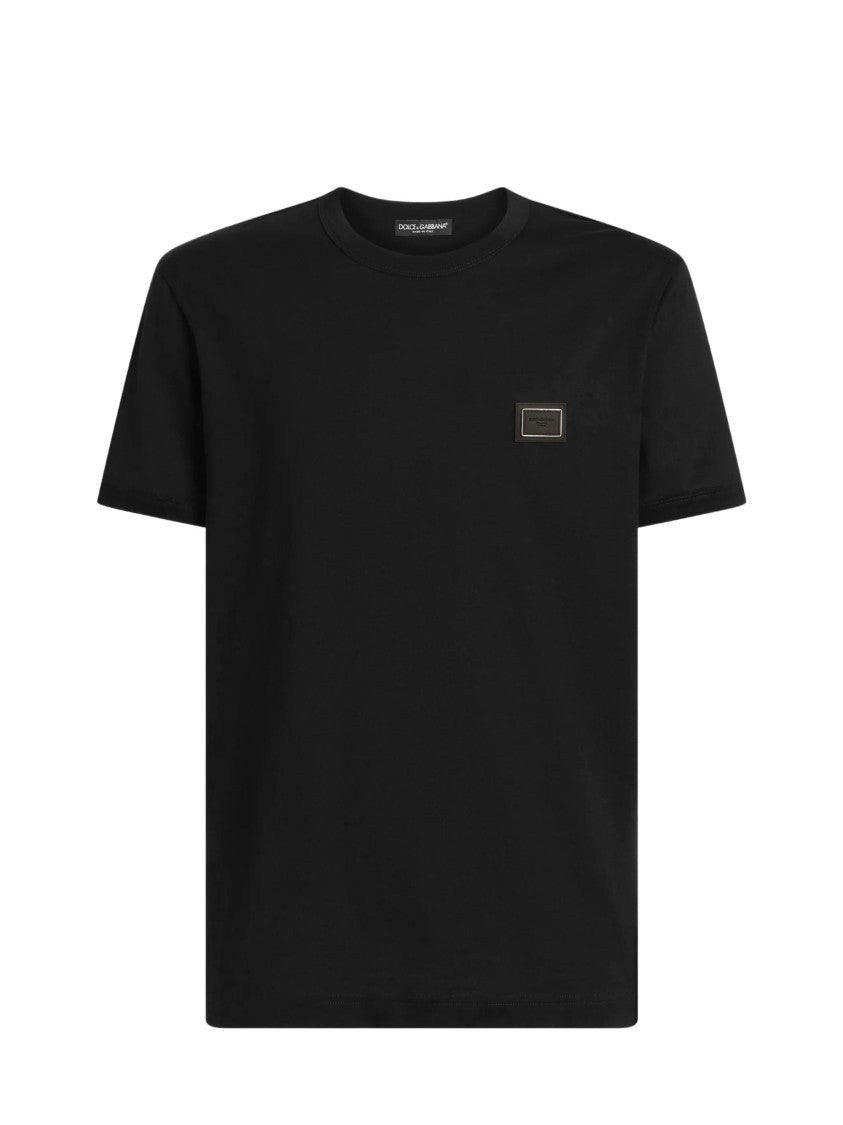 Dolce & Gabbana Black Minimalist Rectangular Logo Cotton T-Shirt