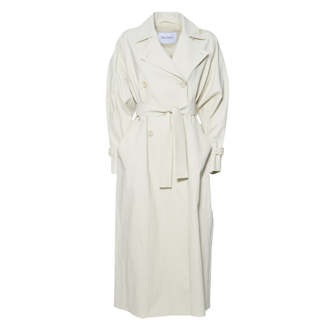 Max Mara Double-Breasted Long Linen Trench Coat
