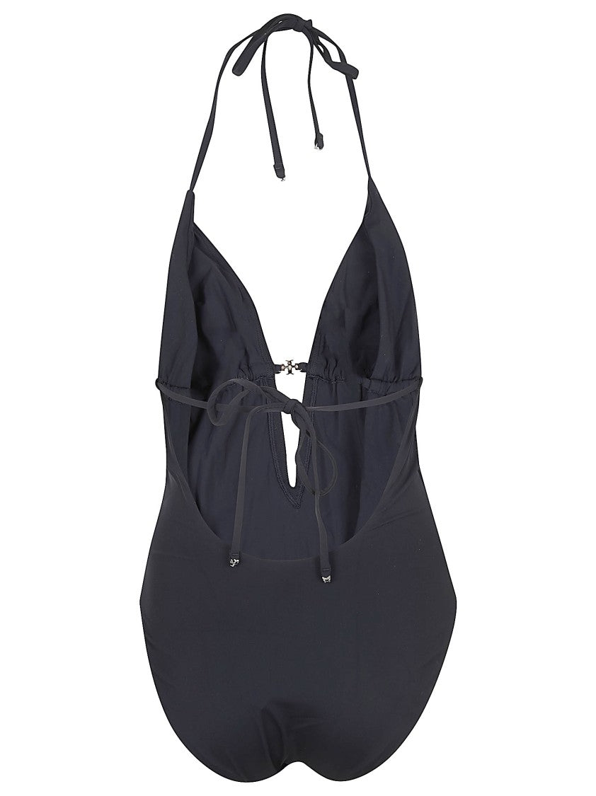 Tory Burch Deep V Neck One-Piece Swimsuit With Adjustable Ties